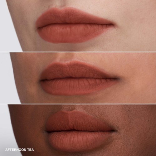 Close-up of three lips with different lipstick shades, showing various skin tones and lip textures.