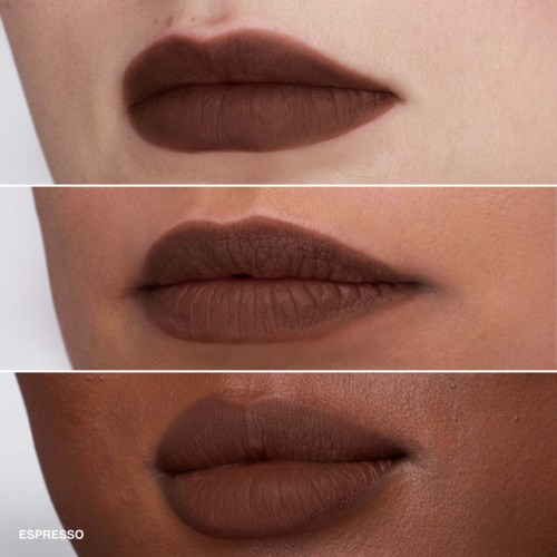 Three different people's lips shown, each with a different shade of brown lipstick.