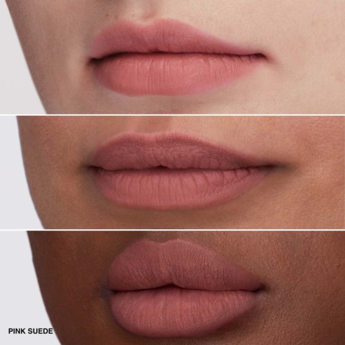 Three different shades of lipstick on lips, from subtle to bold, on various skin tones.