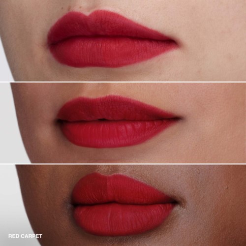 Three different lips with red lipstick, shown from different angles and skin tones.
