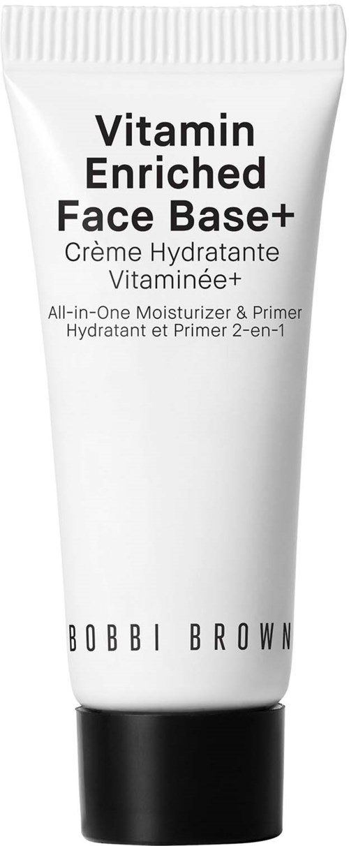Ein weißer Tube mit schwarzem Deckel, beschriftet mit Vitamin Enriched Face Base Plus von Bobbi Brown, eine Feuchtigkeits- und Grundierung.
