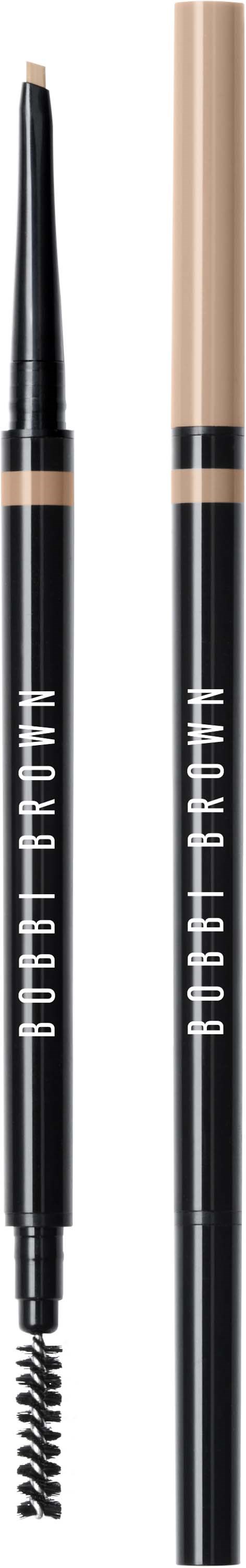 Ein schwarzer und beiger Eyelinerstift mit Deckel und spitzer Spitze.