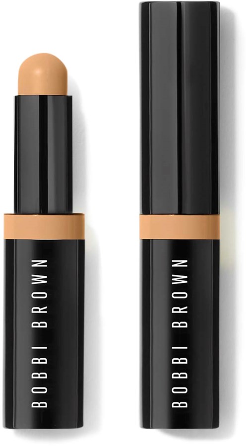 Ein doppelseitiger Stick mit beigem Deckel, schwarzem Körper und weißem Text, mit 'BOBBI BROWN' für Make-up.