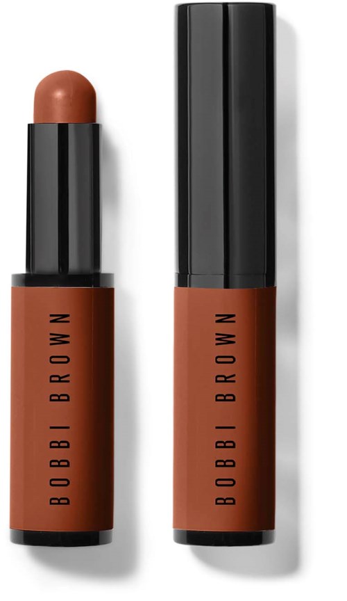 Two Bobbi Brown lipsticks, one with cap on and one cap off, showing the lipstick color and brand name.