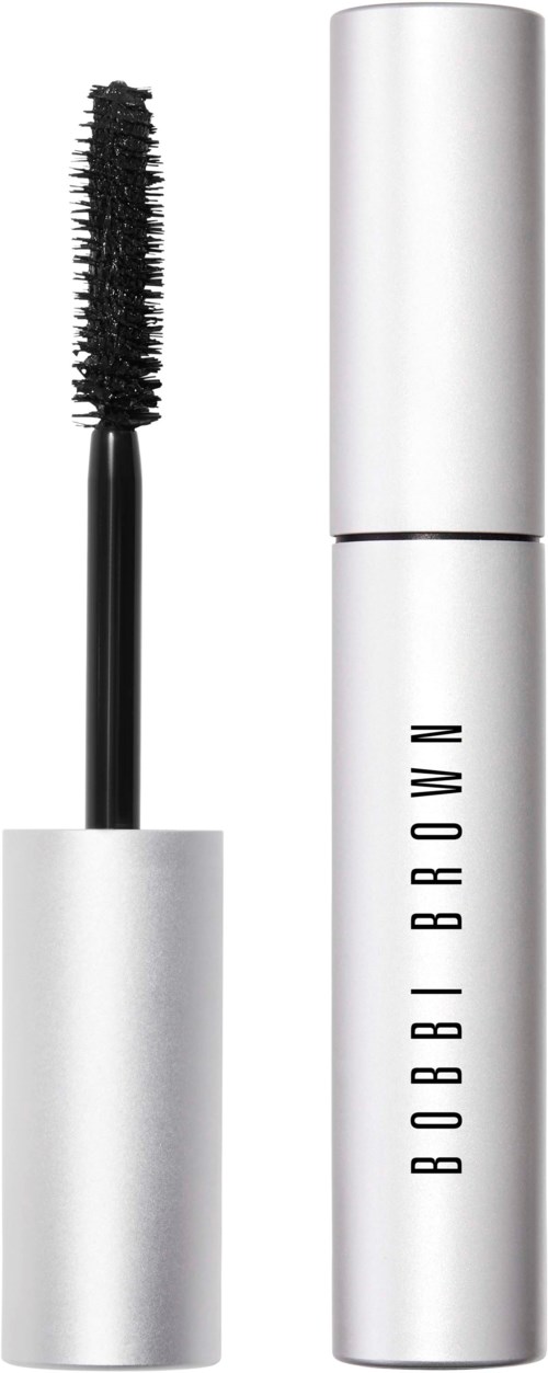 Biała tusz do rzęs z nazwą marki "BOBBI BROWN" i czarna szczoteczka do tuszu.