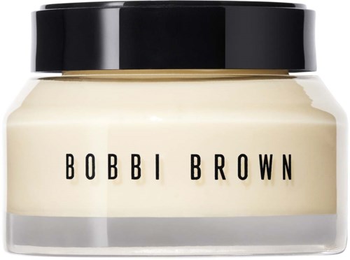 Słoik z kremem Bobbi Brown z czarną nakrętką i przezroczystym ciałem z etykietą.