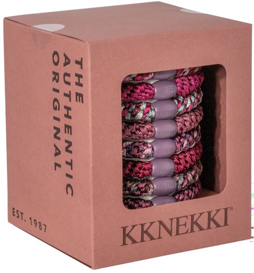 Pakke med farverige flettede hårbånd med teksten "Crafted to Prevent Breakage" på siden.
