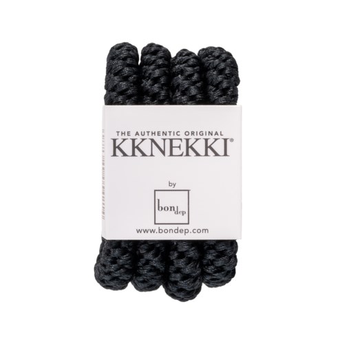 Schwarze gedrehte Schnüre mit einem Etikett, das "KKNEK" und die Webseite "bondep.com" liest.
