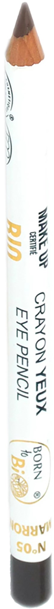 En vit ögonpenna med svart spets och guldfoliering, märkt 'CRAYON YEUX' och 'EYE PENCIL'.
