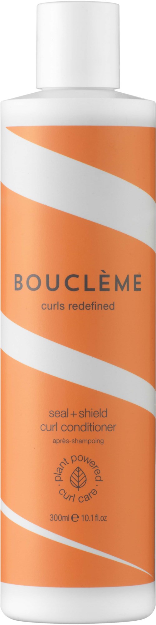 En høj orange og hvid flaske med Bouclème curl conditioner med enkel design.