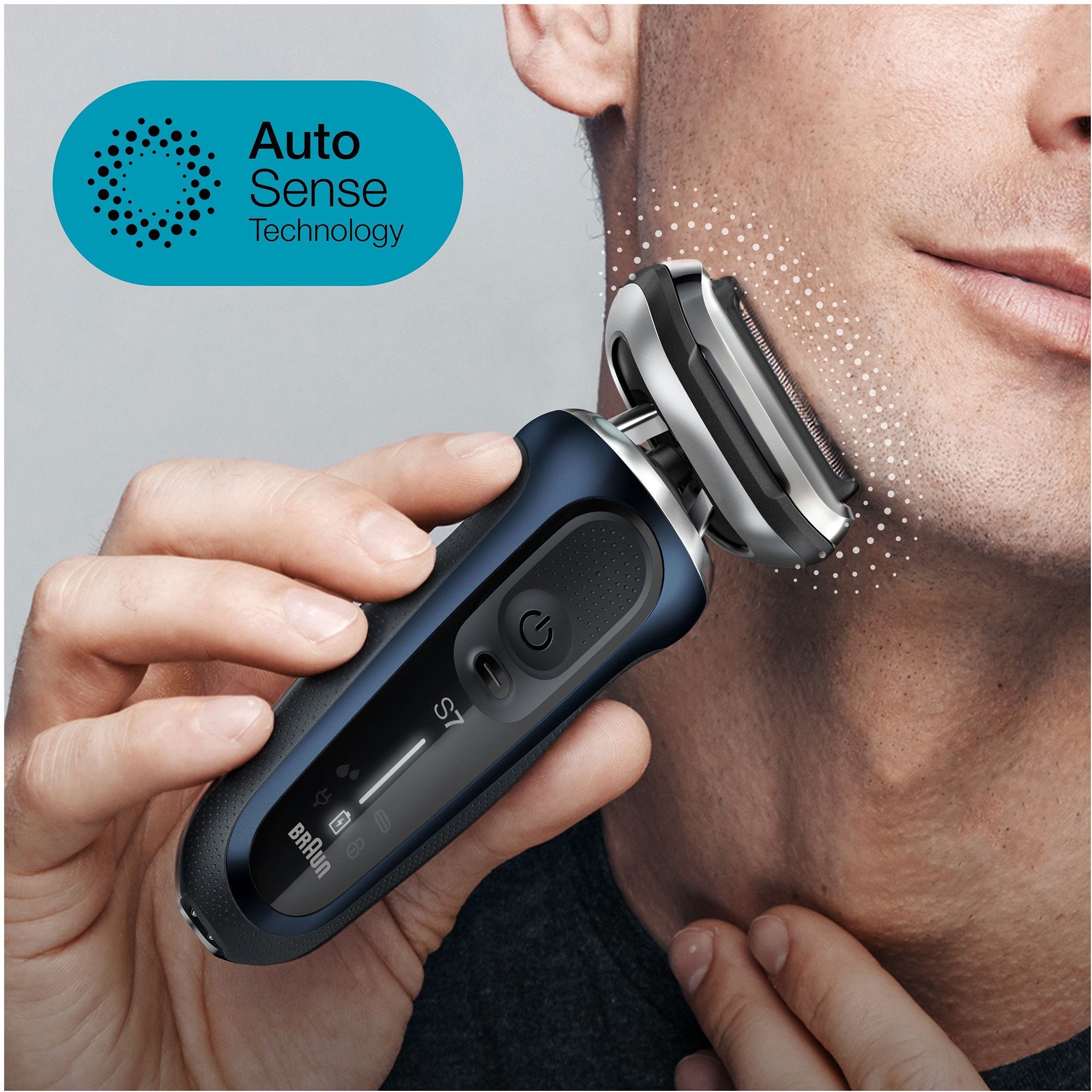 Alternativ bild 1 för Braun Series 7 71-B1200s, Folierakapparat, 360° Flex, Rostfritt stål, Knappar, Blå, LED