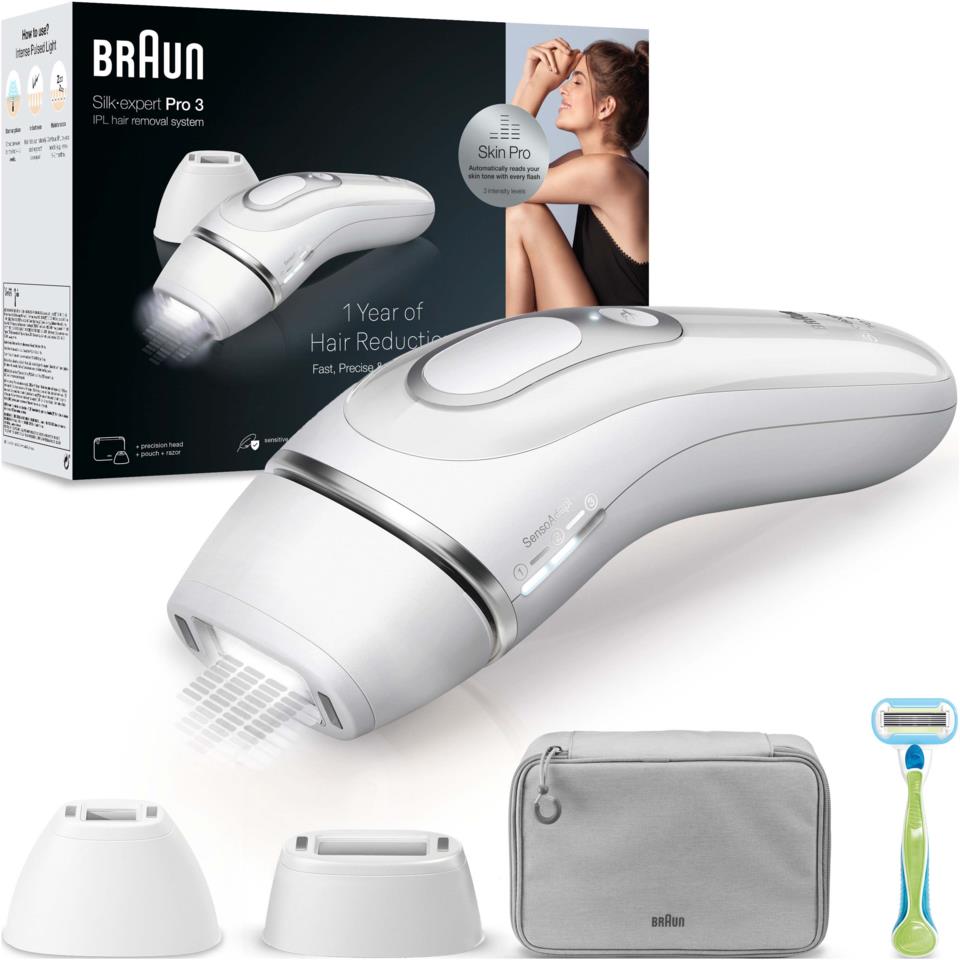 Braun IPL Silk·expert Pro 3 At Home Hair Removal With Pouch Venus Razor 2 Heads PL3122