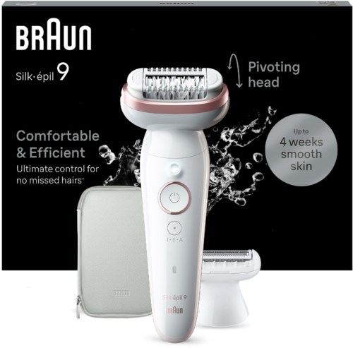 Braun Silk-épil 9 Epilator For Easy Hair Removal Lasting Smooth Skin 9-030 White/Flamingo