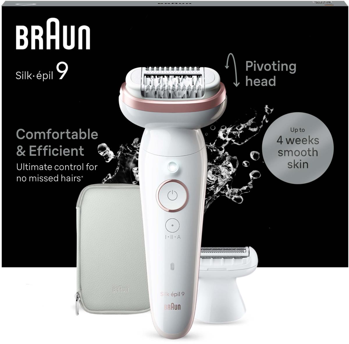 Braun Silk-épil 9 Epilator For Easy Hair Removal Lasting Smooth Skin 9-030 White/Flamingo