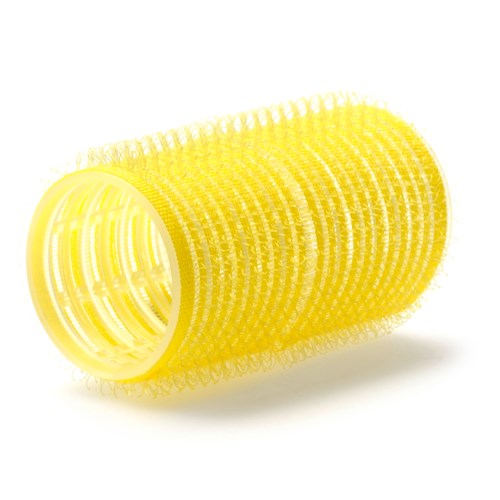 Ein gelber Plastik-Haarkringel mit strukturierter Oberfläche und hohler Mitte.