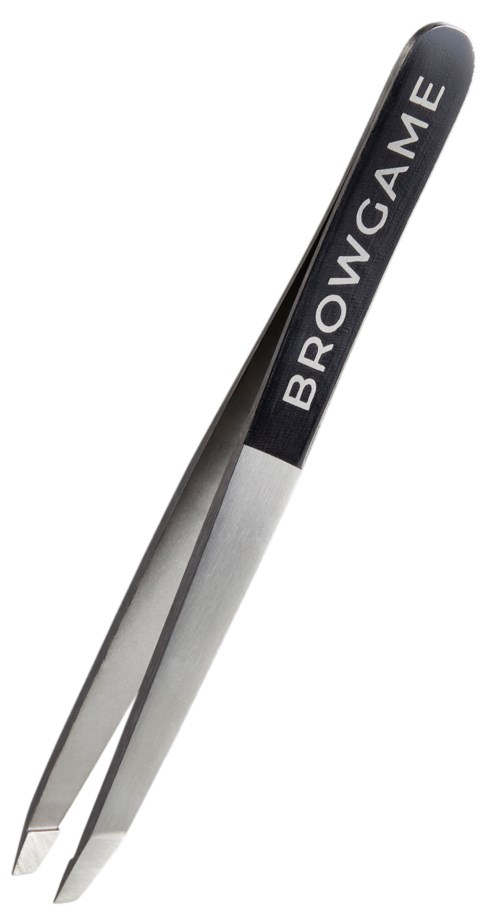 Para metalowych pęset z czarnym uchwytem, oznaczone "BROWGAME" na uchwycie.