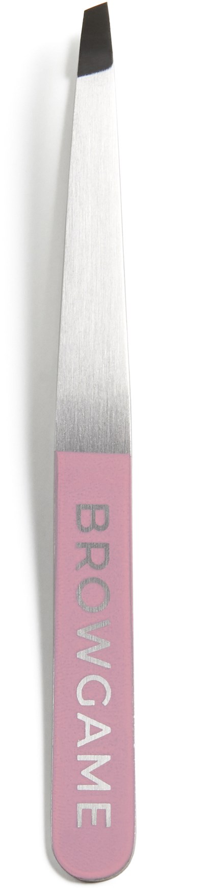 Ett litet metallverktyg med ett rosa handtag märkt 'BROWGAMER'. Det är formad som en tunn, platt spatel eller skrapa.