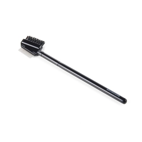 A long black brush with metal part and black bristles at the end.