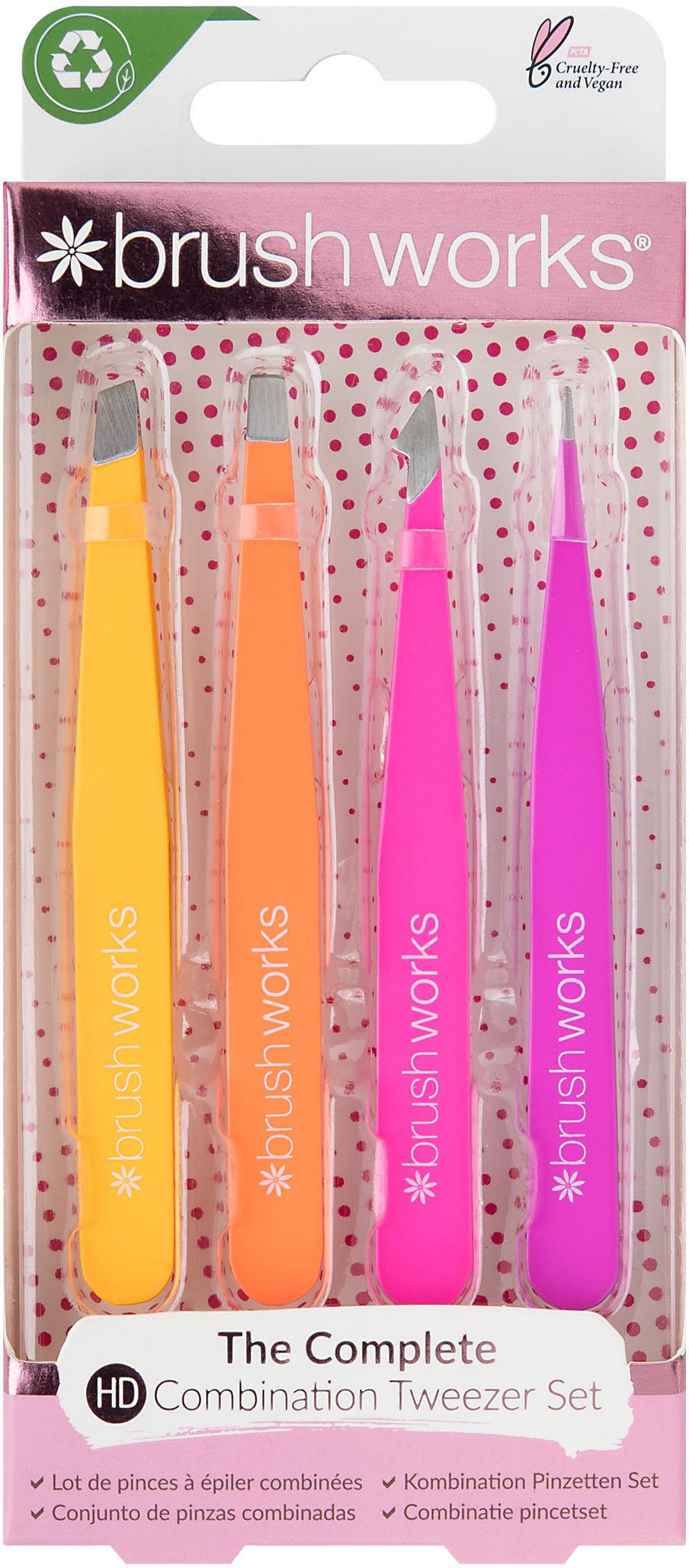 Brushworks HD 4 Piece Combination Tweezer Set - Brights