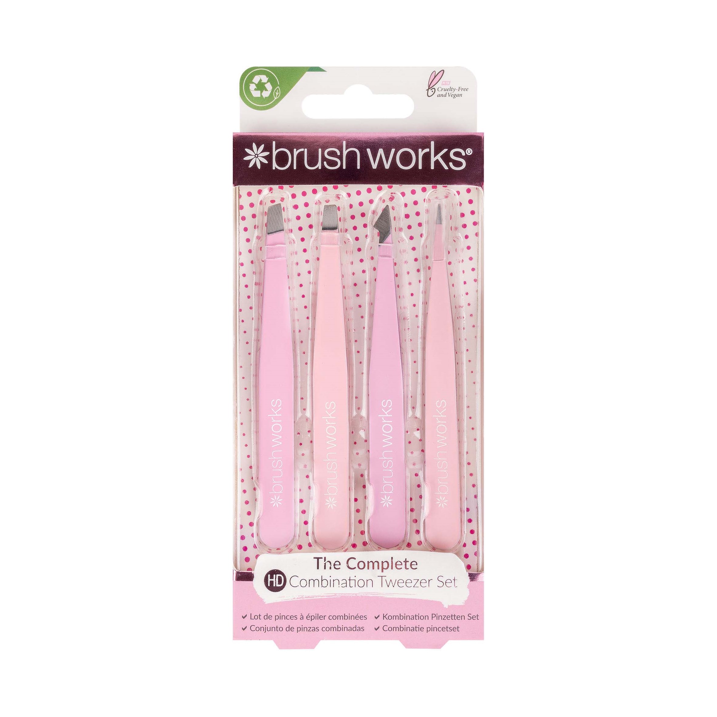 Brushworks HD 4 Piece Combination Tweezer Set - Pink