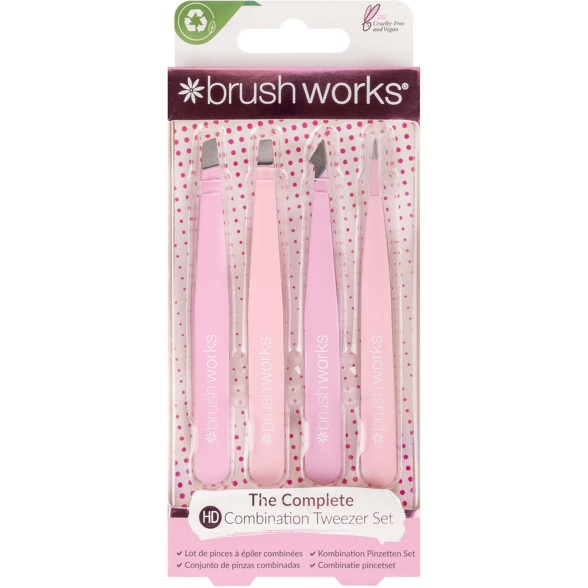 Brushworks HD 4 Piece Combination Tweezer Set – Pink