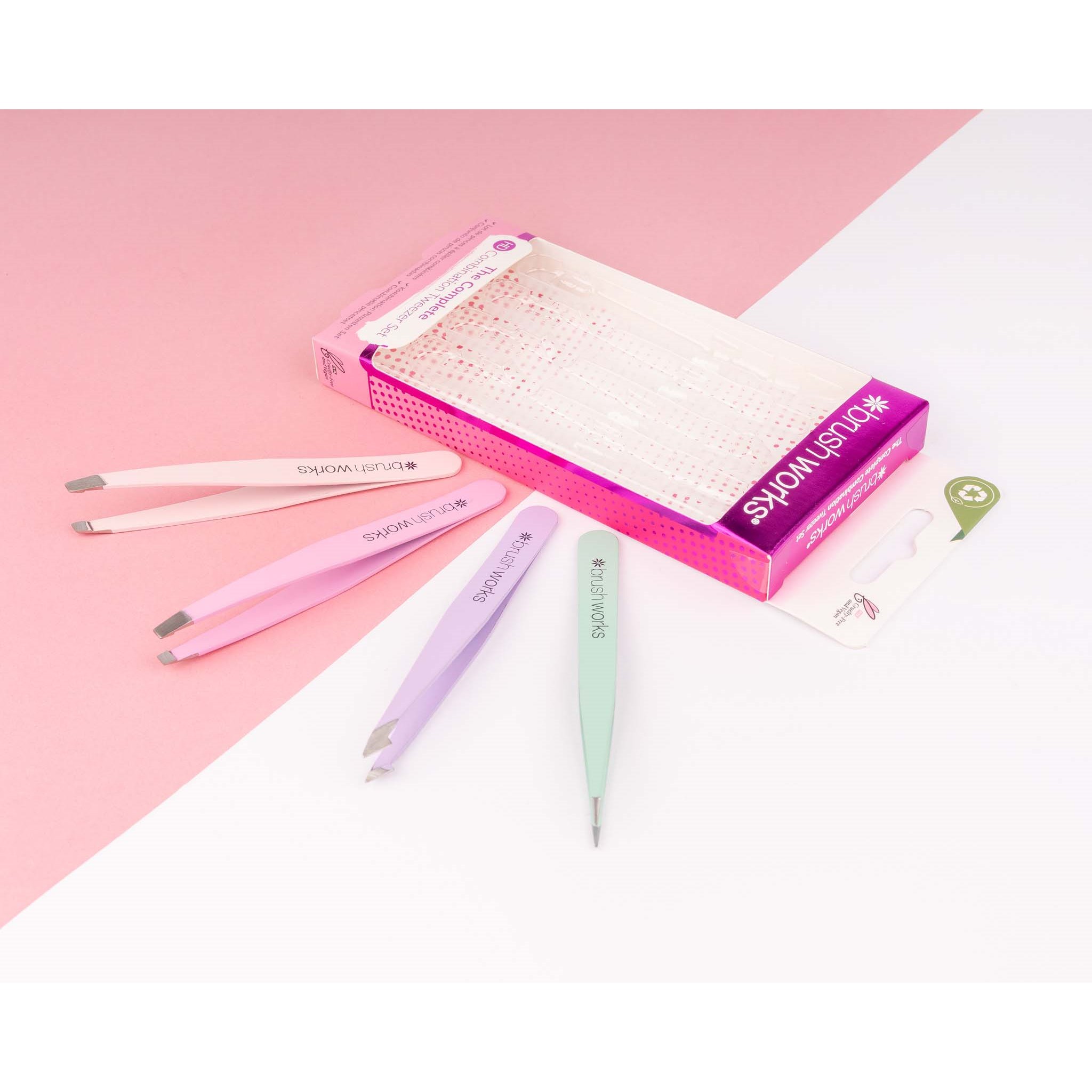 Brushworks HD Combination Tweezer Set Pastels - zestaw pęset do brwi (obrázok 5)