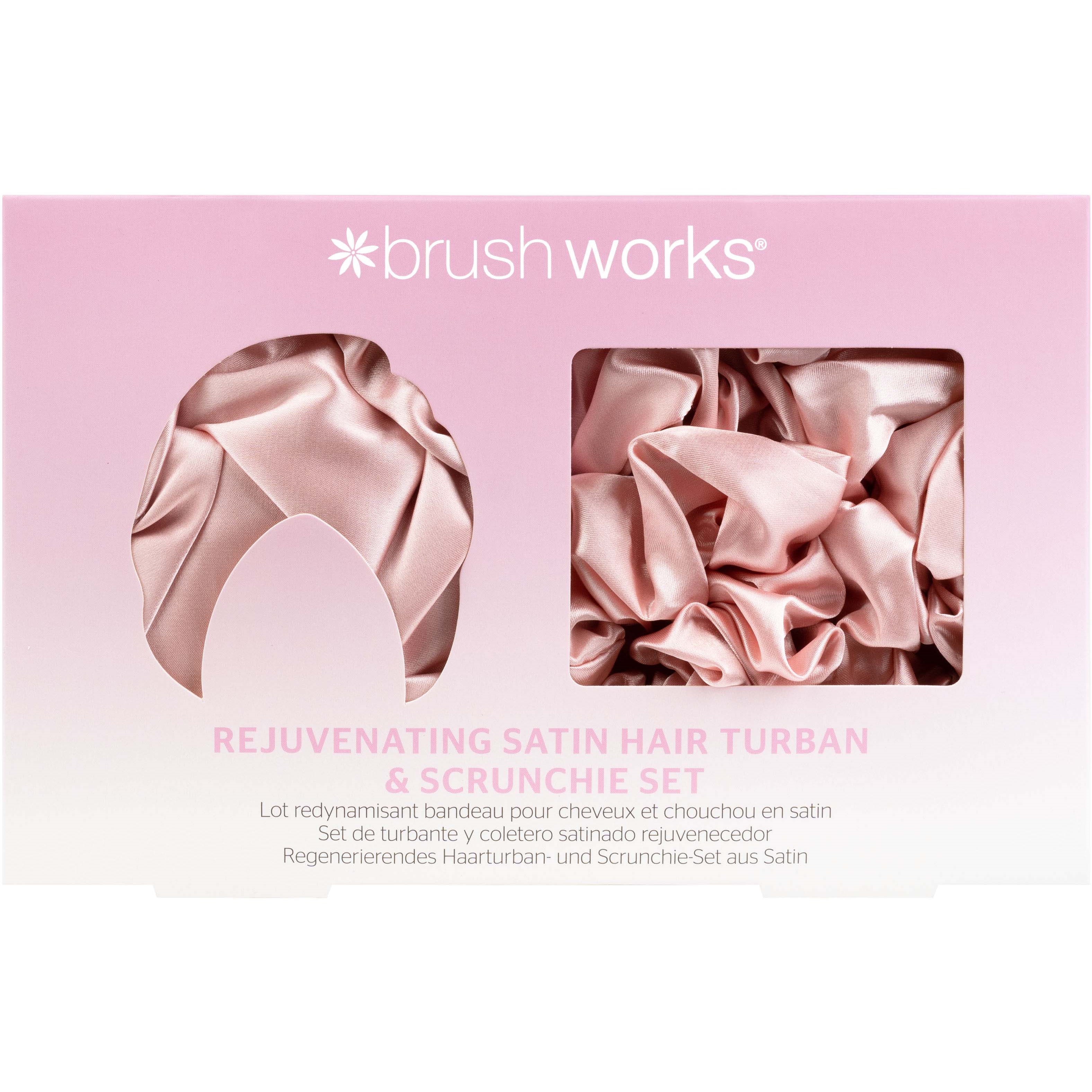Läs mer om Brushworks Rejuvenating Satin Hair Turban and Scrunchie Set