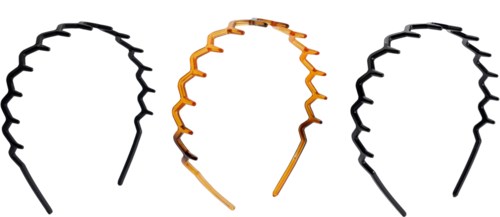 Three headbands, black, orange, and black, are arranged in a row on a white background.