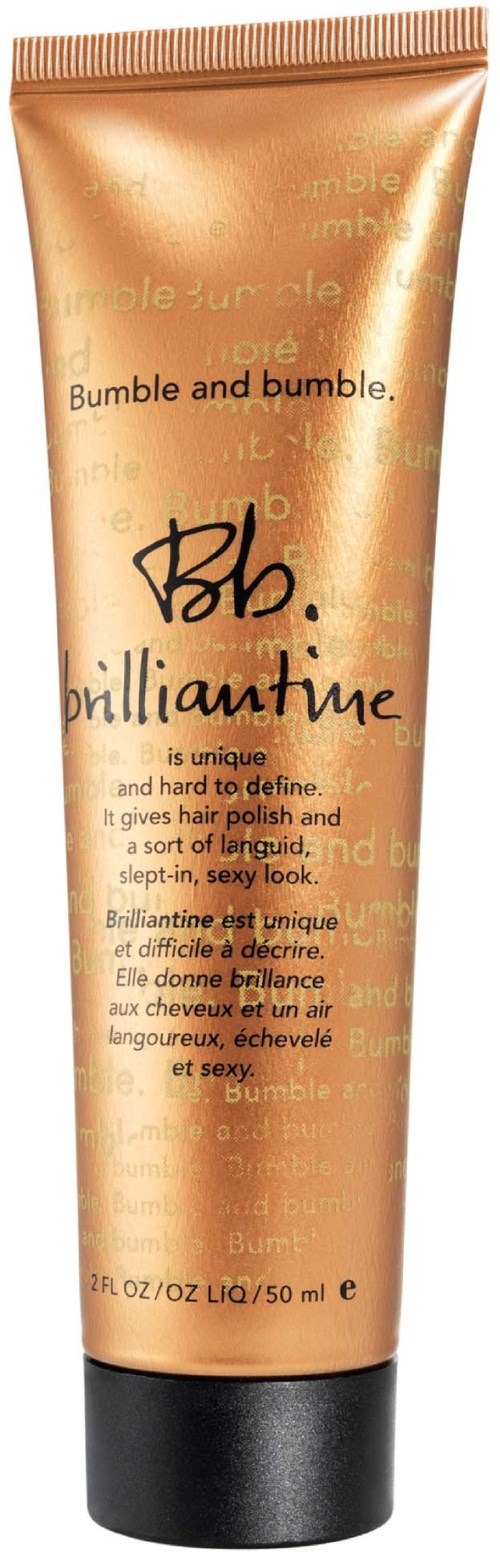 Złota tubka z czarną nakrętką, oznaczona 'Bumble and Bumble B. brillante'.