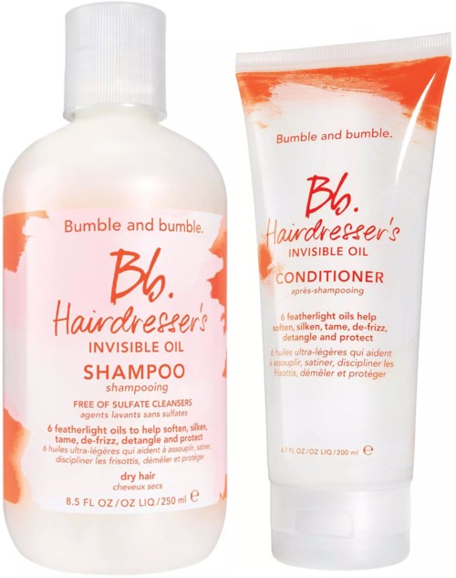 Ett schampo och balsam från Bumble and Bumble, avsedda att skydda och mjukgöra håret med fjäderlätta oljor.