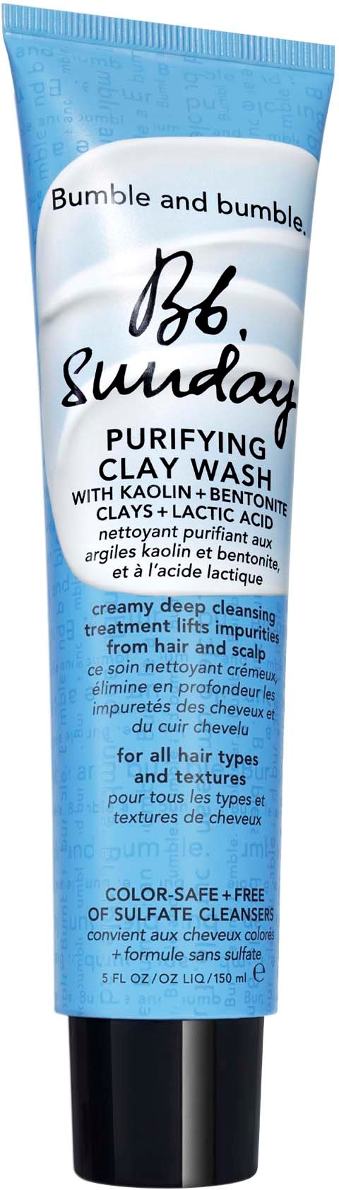 A blue tube of Bumble and Bumble Bob Sunday Purifying Clay Wash for all hair types.