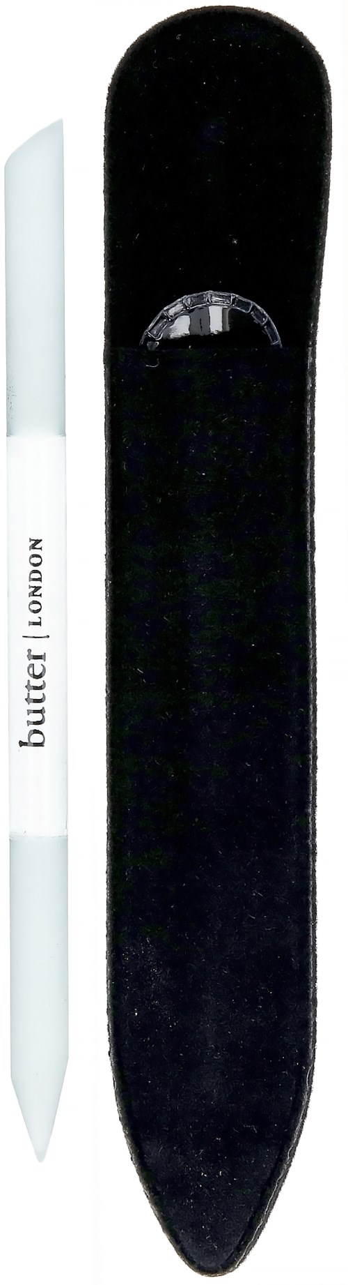 A white pen labeled 'butter LONDON' next to a black skateboard.