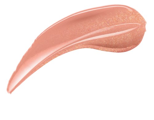 En persikfärgad makeup-bricka med skimmer, formad som en penseldrag.