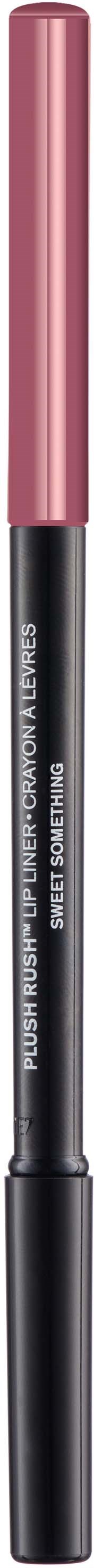 Long, black makeup pencil with a pink cap, likely an eyeliner or lip liner. It is sleek and simple.