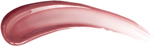 A lipstick smear in red and pink shades with a glossy finish and curved shape.