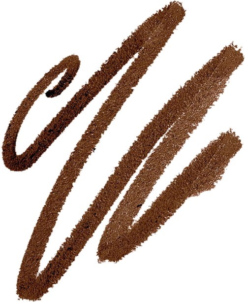 This is a brown makeup or eyebrow pencil sketch with three strokes and a curled line.