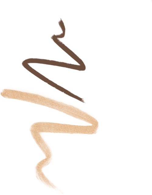 To bølgete linjer, en mørk brun og en lys beige, på en hvit bakgrunn.
