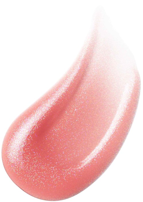 En mjuk rosa, glansig gel eller kräm med glitter, formad som en tår.