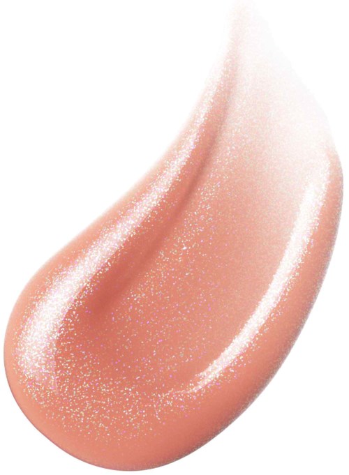 A peach-colored, glossy, teardrop-shaped object with white speckles, mostly on the surface.
