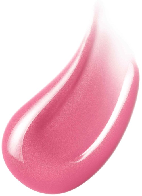 A large pink paint drop with white streaks on a white background.