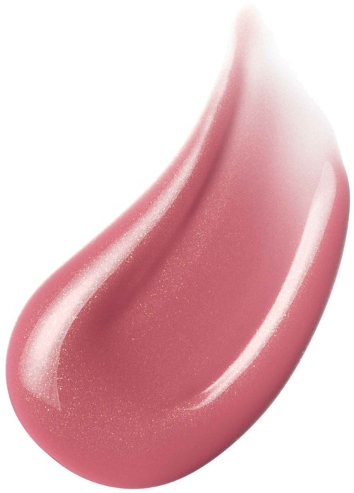 En rosa glossy läppglans med glänsande, slät yta och droppform.