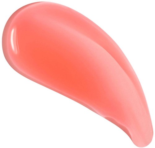 Ett rosa, glänsande, tårformigt föremål med en slät yta och glänsande utseende.