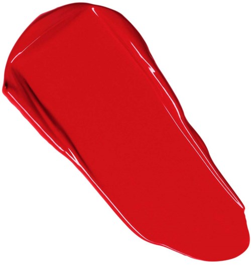 A bright red paint smear with smooth, shiny surface and curved shape.