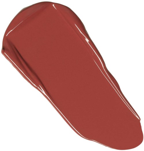 A single, broad, reddish-brown brush stroke on a white background.