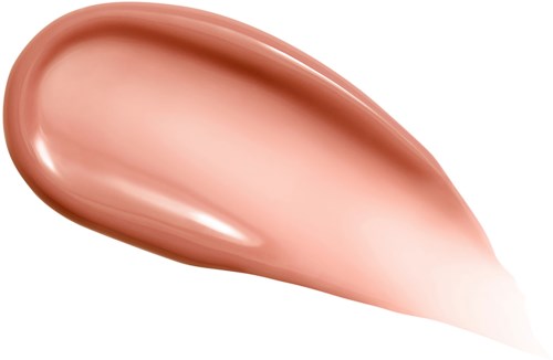 En smet av rosa-beige makeup eller hudvårdsprodukt med slät, glänsande textur på vit bakgrund.