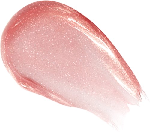 En rosa, glänsande gelé med små glittrande partiklar, ser slät och glänsande ut.