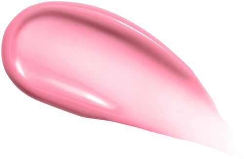 En rosa, krämig, tårformad substans på en vit bakgrund.