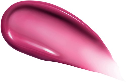En rosa läppstiftstrykning med glansigt utseende på en svart bakgrund.