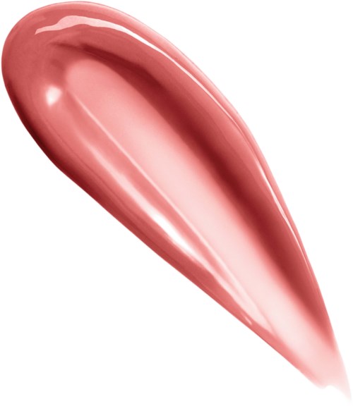 Ett stort, glänsande, rosaaktigt läppglans eller flytande makeup-svep på en vit bakgrund.