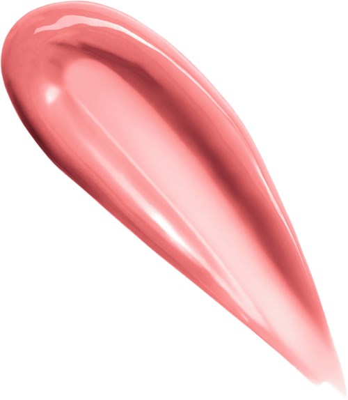En stor, glänsande, rosa dropp med en slät yta och spetsig tip.
